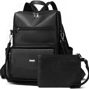 Leather Backpack Purse for Women Convertible Shoulder Travel Bag with Wristlet